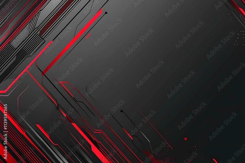 Dynamic technology-inspired abstract background with sharp red, black, and silver lines, creating a sleek and futuristic digital design.