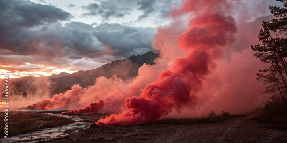 Fototapeta premium Realistic Red Smoke Effect