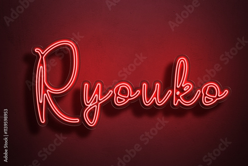 Red Neon Style Text Effect of Japanese name Ryouko on red background. photo