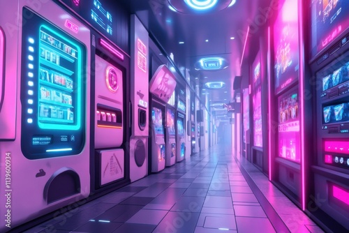 Wallpaper Mural Vibrant Neon Alleyway with Futuristic Vending Machines and Bright Lights in Lively Urban Setting Torontodigital.ca
