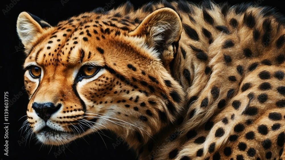 Fototapeta premium close-up profile of a cheetah, showcasing its distinctive spotted fur,