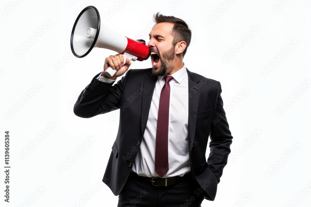 Businessman Using Megaphone: Perfect for Marketing, Sales, and Advertising Campaigns. Ideal for Promoting Products and Services. Businessman Using Megaphone: Perfect for Marketing, Sales, and Advertising Campaigns. Ideal for Promoting Products and Services.
