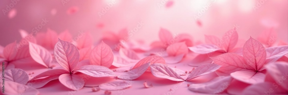 Fototapeta premium Delicate pink leaves float in a sea of soft pink, floral, color, pink leaves