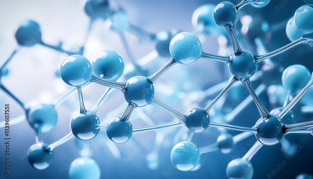 A close-up of interconnected molecules in a light blue hue, representing science and chemistry