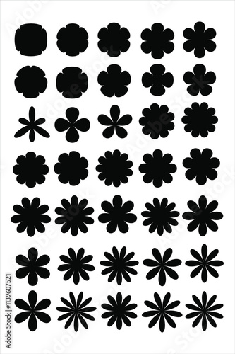 flower-like shapes, Each row presents variations in petal count and patterns, creating a visually appealing sequence perfect for design, pattern creation, or educational purposes