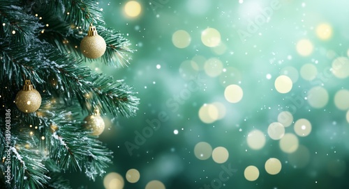 Snow dusted pine boughs ado...