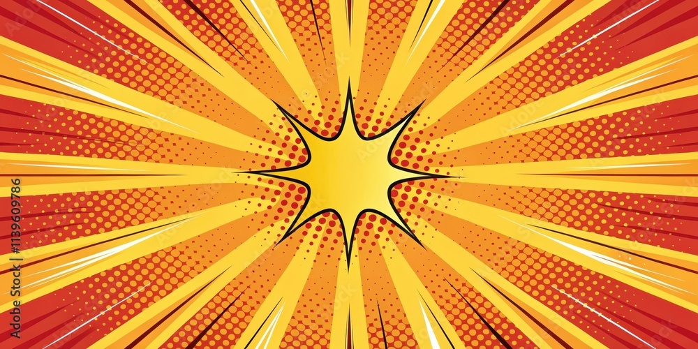 Fototapeta premium Dynamic Comic Book Style Burst Background with Radiant Sunburst and Halftone Pattern