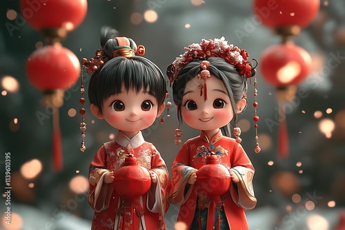 two dolls in red dresses

