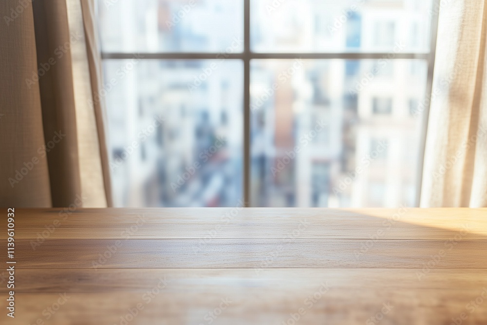 wooden table over a window with a view outside wooden table over a window with a view outside