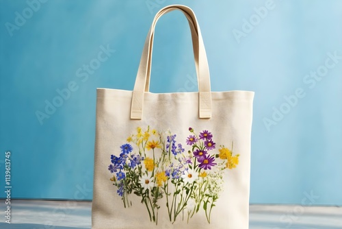Beige Cotton Tote Bag with Wildflowers for Natural and Elegant Eco-Friendly Branding