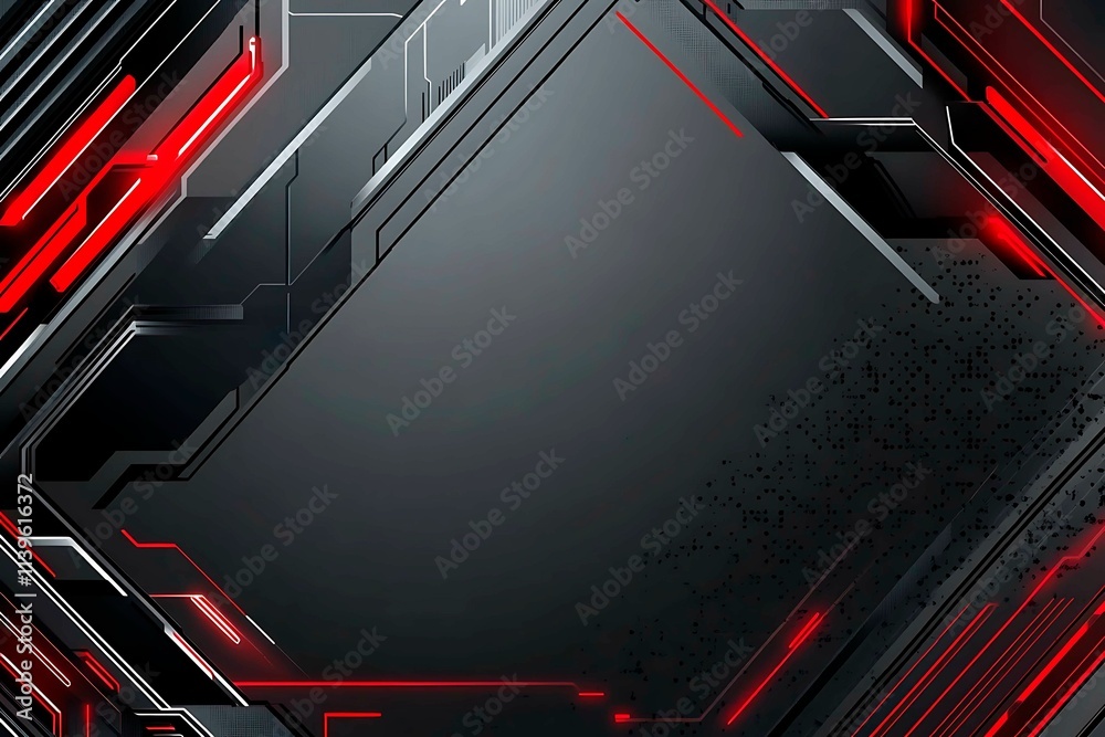 Dynamic technology-inspired abstract background with sharp red, black, and silver lines, creating a sleek and futuristic digital design.