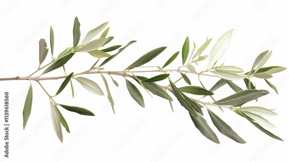 Fototapeta premium Fresh olive branch leaves isolated on white background close up