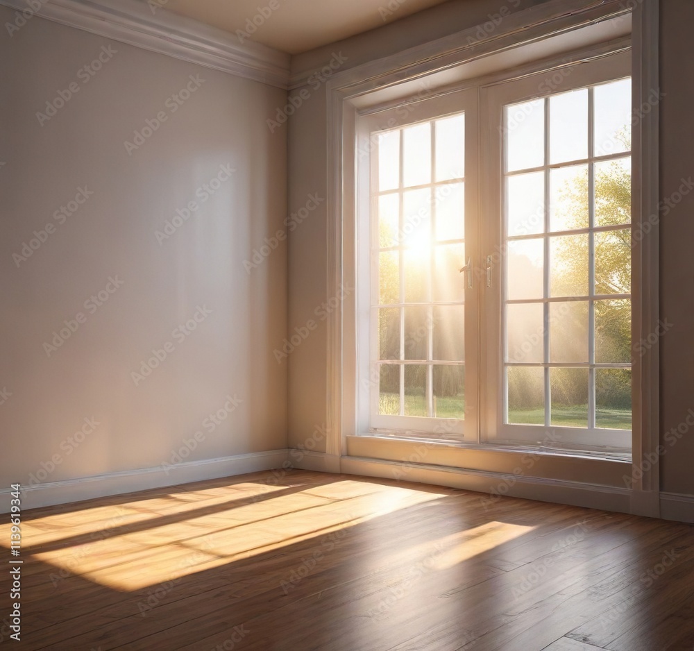 Fototapeta premium Morning sun streaming through a window into the room, stream, atmosphere , morning