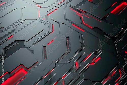 Dynamic technology-inspired abstract background with sharp red, black, and silver lines, creating a sleek and futuristic digital design.