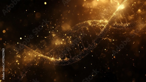 Golden Glittering DNA Strand Abstract Background