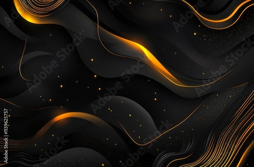 Abstract Black Gold Wave De...