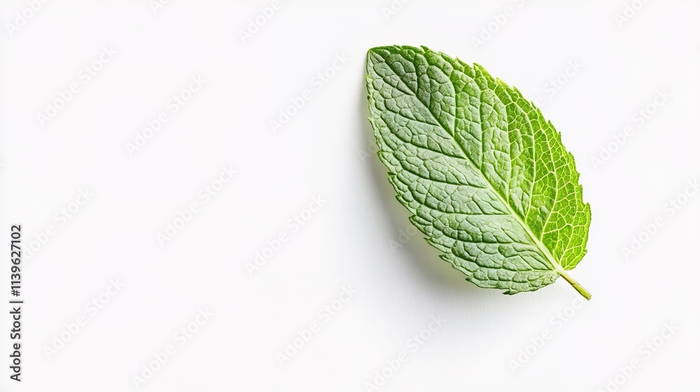 Mint leaf isolated on a white background, in a minimalistic style, flat lay, Mint leaf isolated on a white background, in a minimalistic style, flat lay,