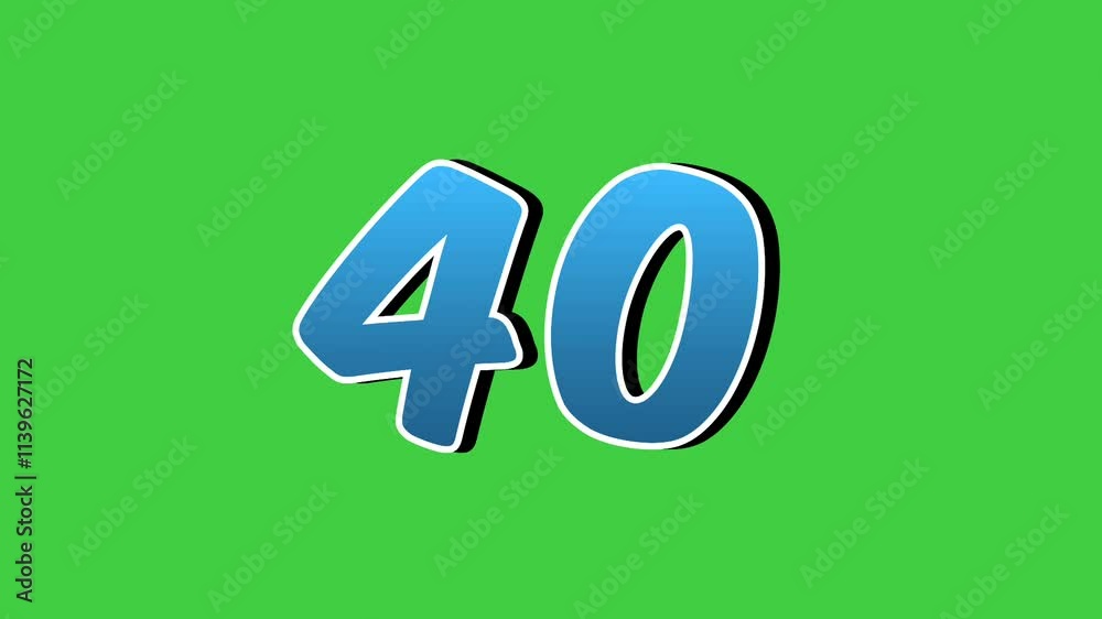 Number 40 forty symbol sign animation motion graphics cartoon blue color on green screen background,the number reveal on smoke,for video number for video elements Number 40 forty symbol sign animation motion graphics cartoon blue color on green screen background,the number reveal on smoke,for video number for video elements