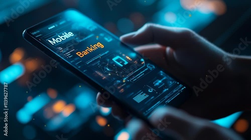 A mobile banking app and intuitive interface professional fintech solution, financial health on technology futuristic background 
