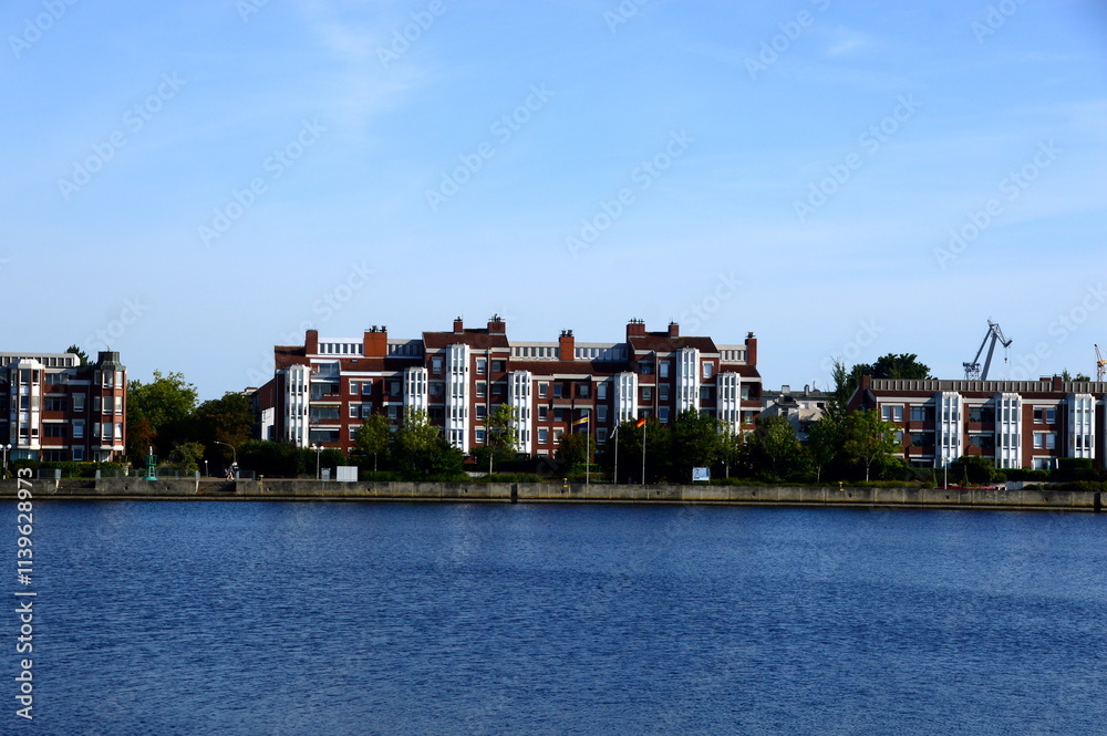 Fototapeta premium Panorama at the Canal in Wilhelmshaven, Lower Saxony