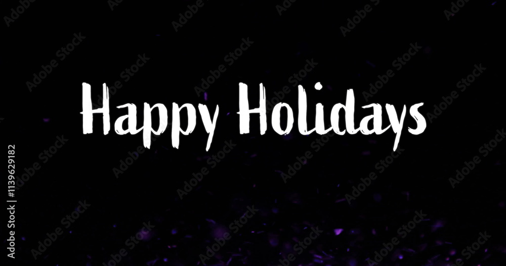 Image of happy holidays text and confetti ball moving in brisk wind against black background Image of happy holidays text and confetti ball moving in brisk wind against black background