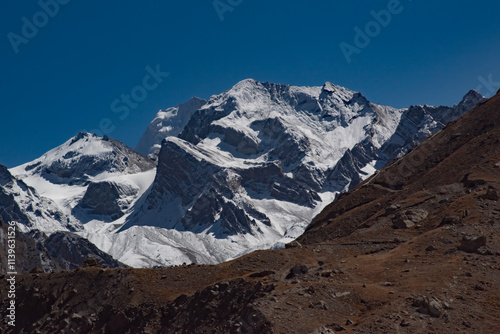 Om Parvat, a sacred peak in the Himalayas, in Uttarakhand, India photo