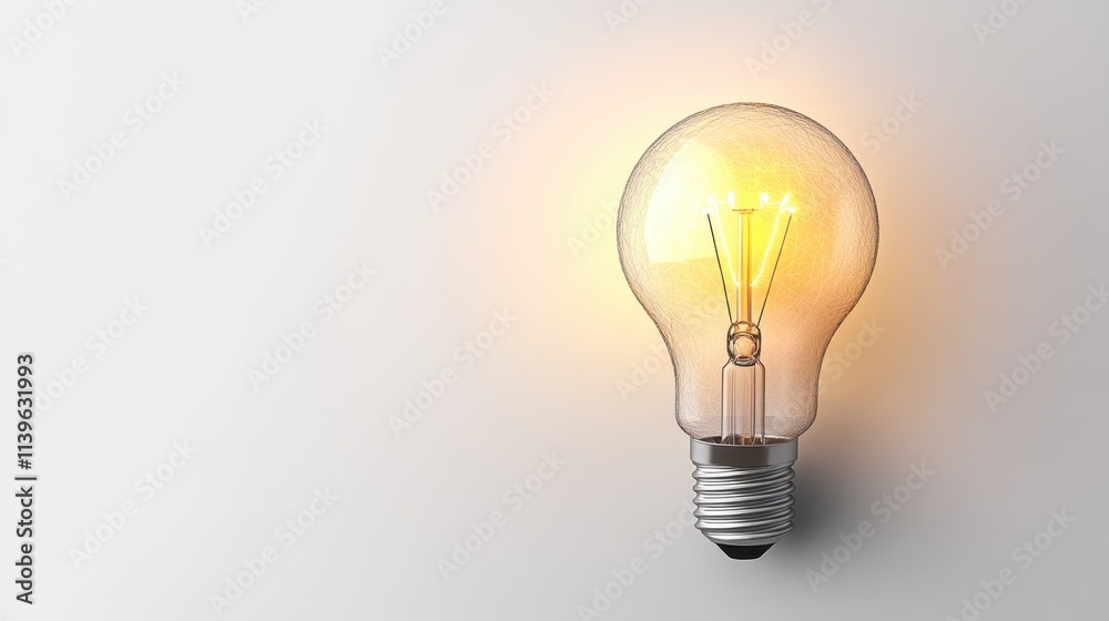 Illuminated light bulb on white wall	