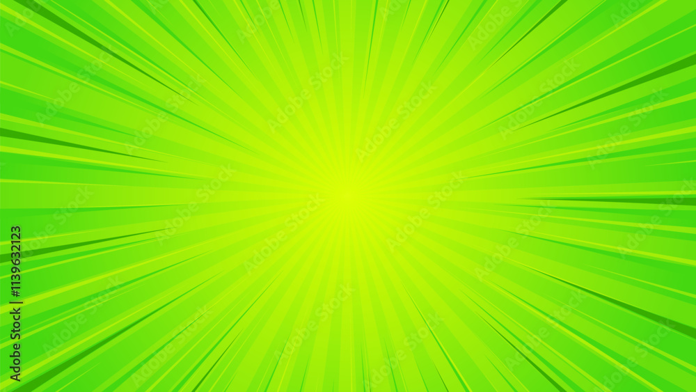 Obraz premium Bright green comic sunburst abstract background. Pop art comic-style vector background. Suitable for templates, sales banners, events, ads, web, and pages