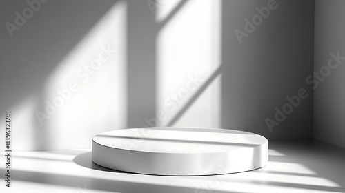 White pedestal mockup, light softly streaming in wide shot photo.. AI Generated