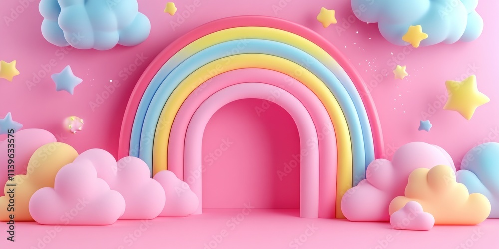 Colorful Rainbow with Soft Clouds and Stars Colorful Rainbow with Soft Clouds and Stars
