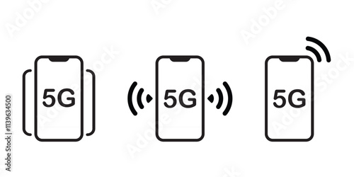 5G Internet connection icon set. 5G technology icons set. Outline set of 5G technology vector icons for web design isolated on white background