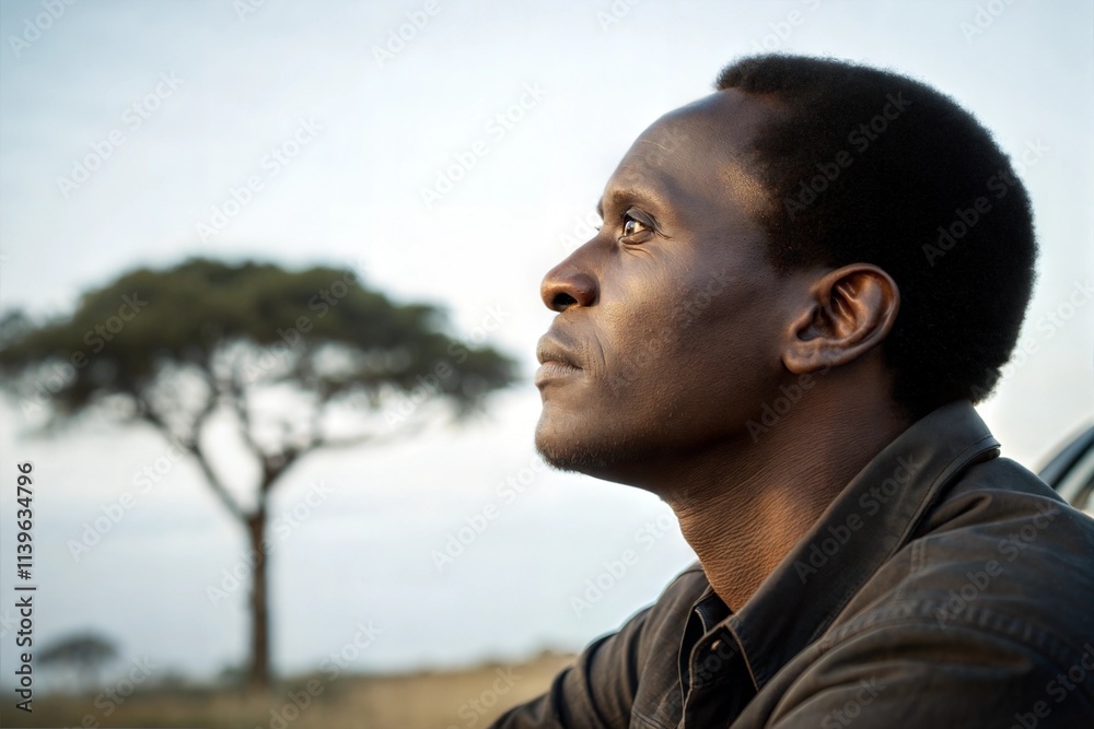 A thoughtful African man staring away A thoughtful African man staring away