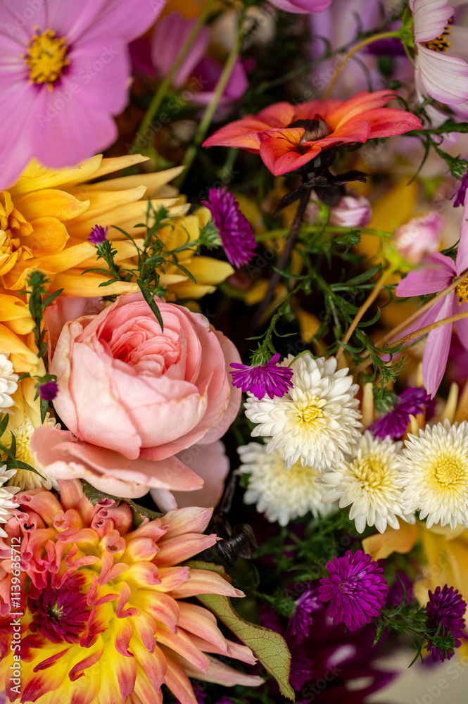 Closeup of a vibrant bouquet with fresh-cut garden flowers Closeup of a vibrant bouquet with fresh-cut garden flowers