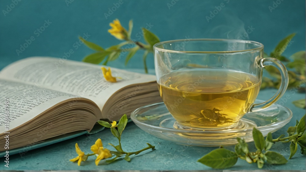 Soothing Tea Time A Tranquil Moment with a Book and Warm Cup of Tea Soothing Tea Time A Tranquil Moment with a Book and Warm Cup of Tea