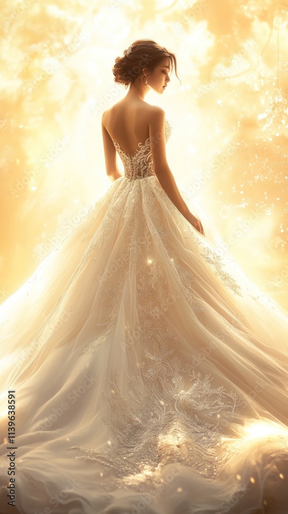A stunning wedding dress banner with a dramatic ball gown featuring intricate beading and a voluminous skirt, set against a warm, soft background with glowing accents. A stunning wedding dress banner with a dramatic ball gown featuring intricate beading and a voluminous skirt, set against a warm, soft background with glowing accents.