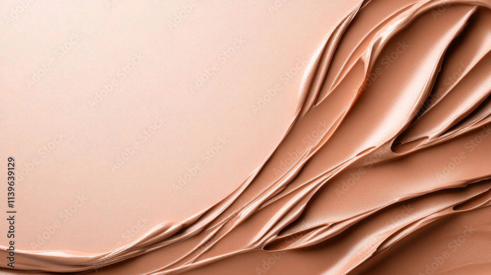 Obraz premium Smooth, creamy cosmetic foundation in neutral beige color, artfully spread waves