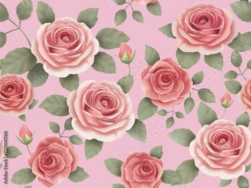 Wallpaper Mural バラのシームレスパターン（ニュアンスカラー）　A-2 Torontodigital.ca