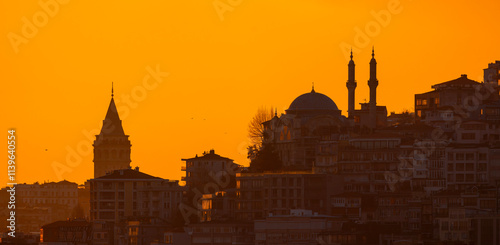 Obraz na płótnie Galata Tower view with Bosphorus tour in Istanbul w salonie
