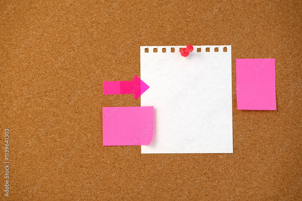 Blank note paper on cork board wall. Noticeboard to organize life and work concept Blank note paper on cork board wall. Noticeboard to organize life and work concept