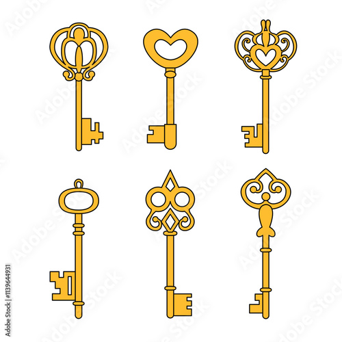 Set of keys on a white isolated background. Flat style
