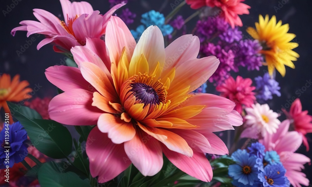 Obraz premium Colorful floral bloom against abstract background, glowing, intricate