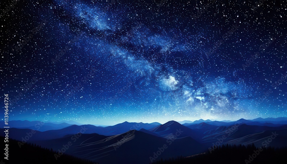 Fototapeta premium Majestic Milky Way Galaxy over Serene Mountain Range at Night