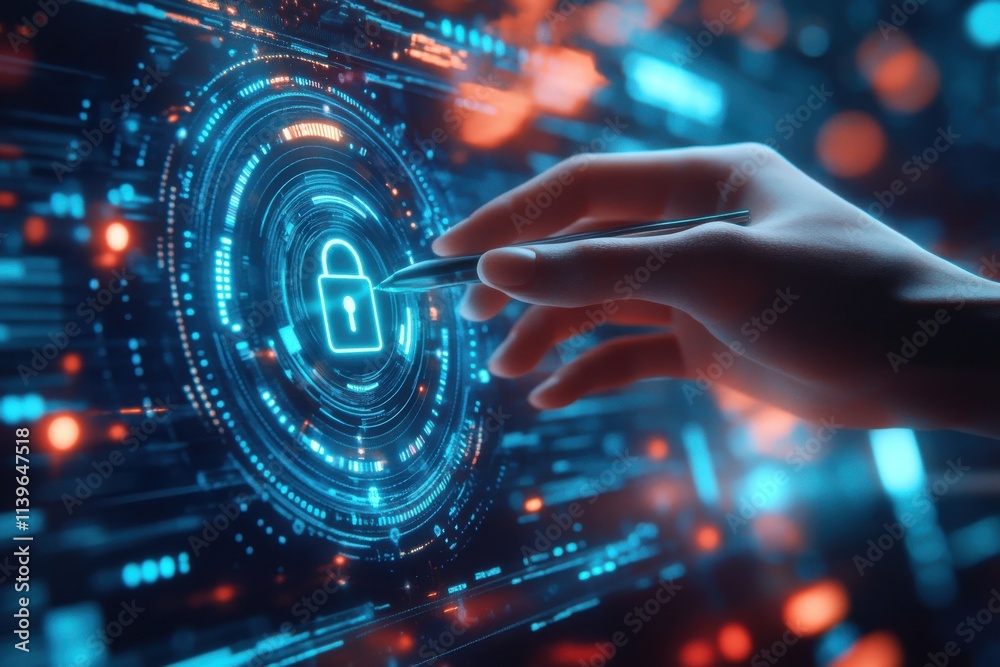 Fototapeta premium Securing digital data cybersecurity challenges virtual environment infographic technology concept