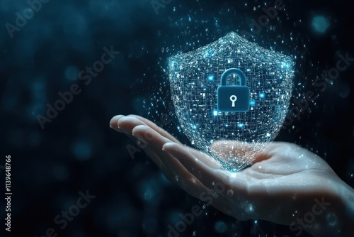 Protecting digital assets cybersecurity shield concept in futuristic environment