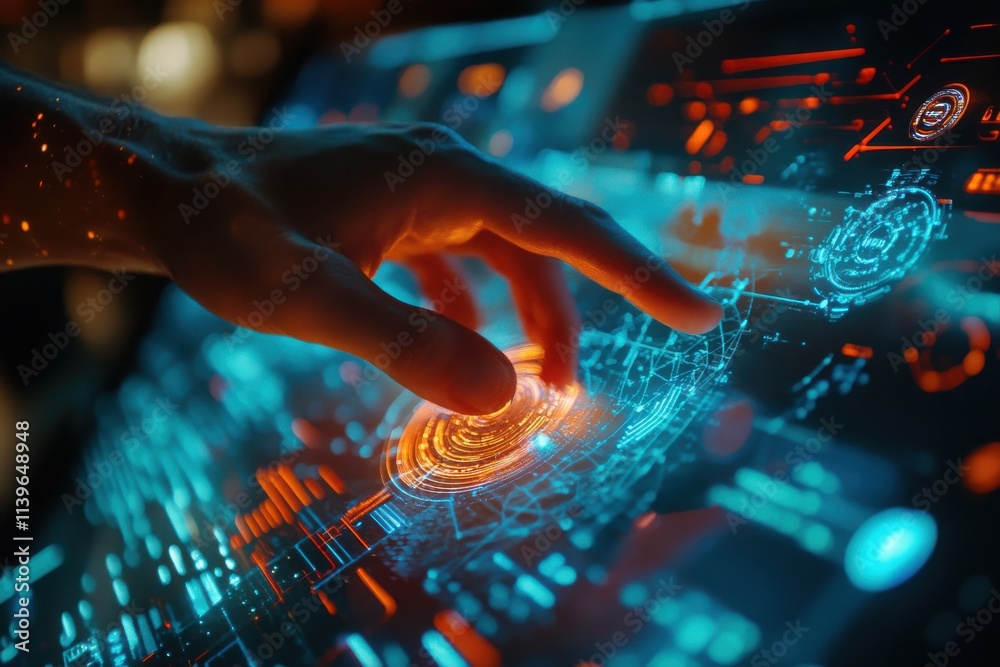 Interactive technology interface digital space screen display futuristic environment close-up viewpoint innovation concept Interactive technology interface digital space screen display futuristic environment close-up viewpoint innovation concept