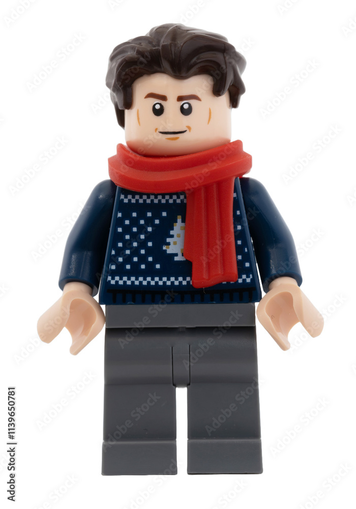 Obraz premium Dortmund - Deutschland 13. Dezember 2024 Lego Minifigure mann mit rotem Schal