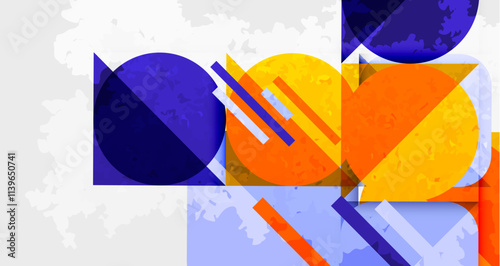 Squares, circles and triangles and grainy noisy texture. Vector Illustration For Wallpaper, Banner, Background, Card, Book Illustration, landing page