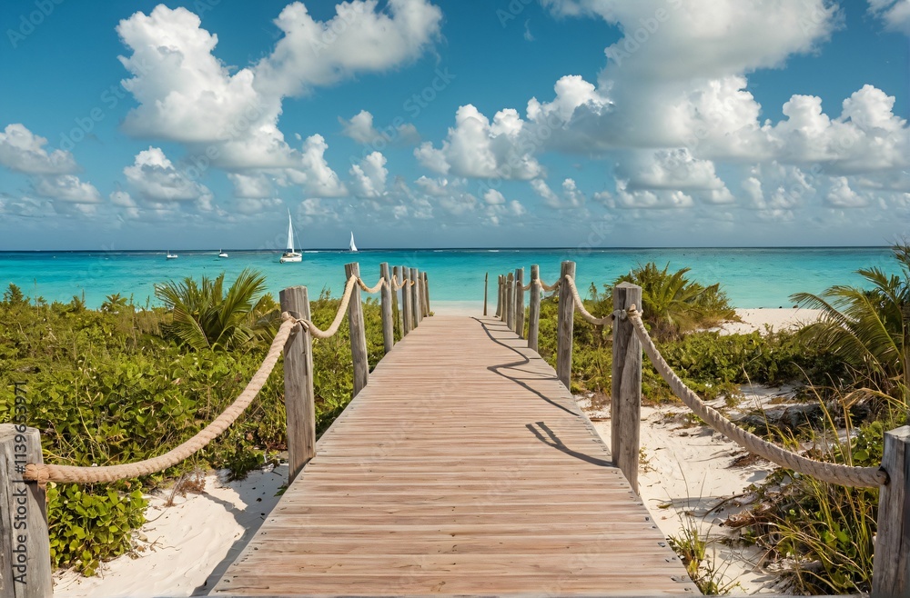 Tropical Paradise Pathway to Tranquil Turquoise Waters and Sailboats Tropical Paradise Pathway to Tranquil Turquoise Waters and Sailboats