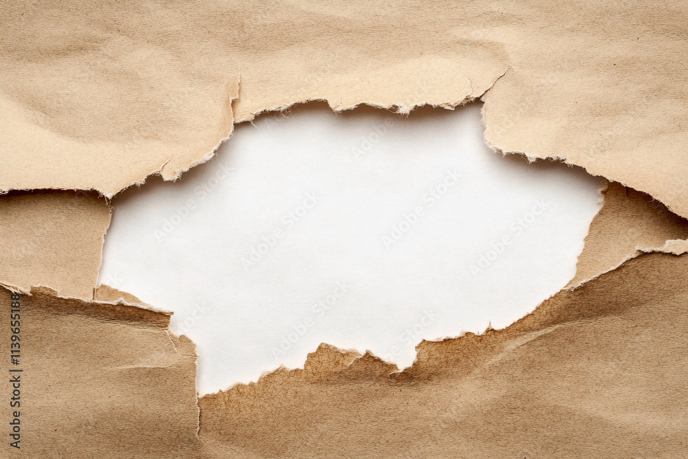 torn brown paper background with white copy space