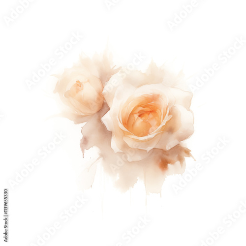Watercolor Roses Flowers on Transparent Background